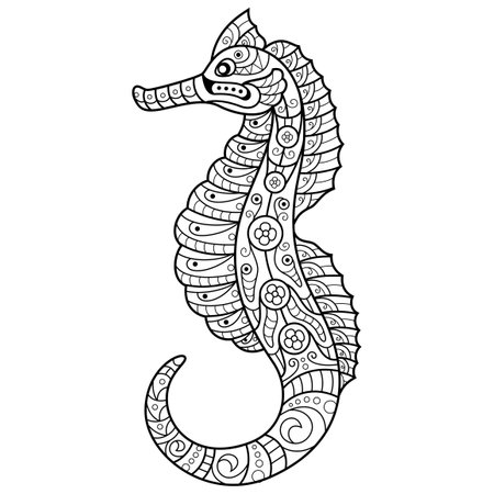 Hand drawn of seahorse in styleのイラスト素材