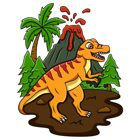Cartoon tyrannosaurus in the jungleのイラスト素材