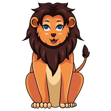 Illustration of cute lion cartoon sittingのイラスト素材