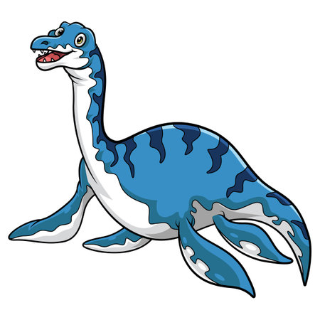Illustration of Cartoon Dinosaur plesiosaurus on white backgroundのイラスト素材