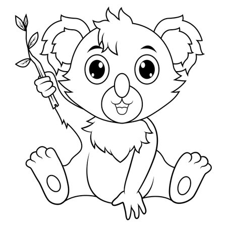 Koala sitting on the floor and holding a leafのイラスト素材
