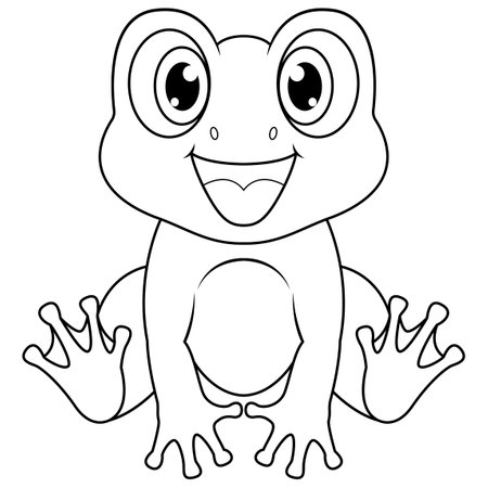 Cute baby frog cartoon sitting line artのイラスト素材