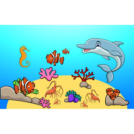 Cartoon tropical fish with Beautiful Underwater Worldのイラスト素材