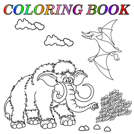 Coloring book with cartoon dinosaursのイラスト素材