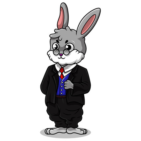 Cool Cute Rabbit wearing a suit and glassesのイラスト素材