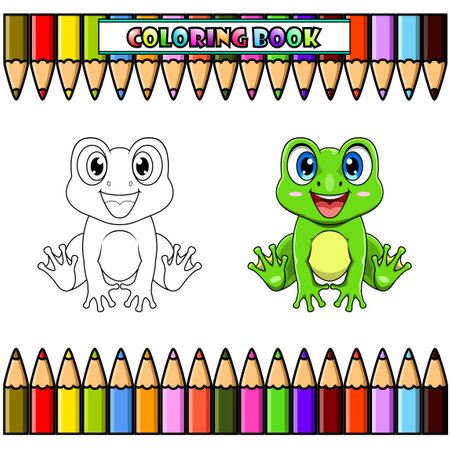 Cute baby frog cartoon sitting for coloring bookのイラスト素材