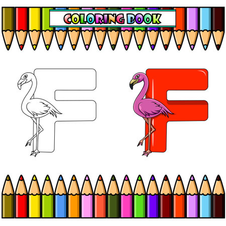 Illustration of F letter for Flamingo for coloring bookのイラスト素材
