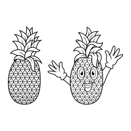 Cartoon cute pineapple fruit waving hand line artのイラスト素材