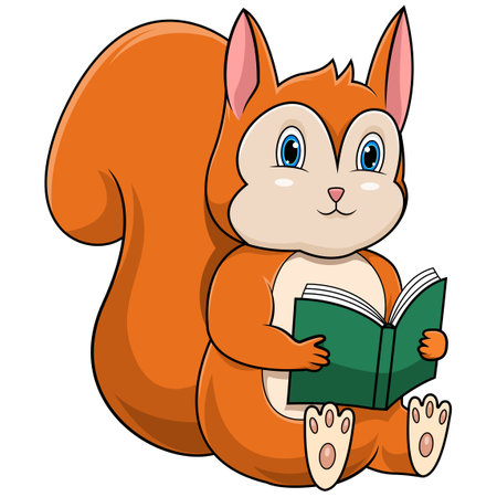 A cartoon of a squirrel reading a bookのイラスト素材