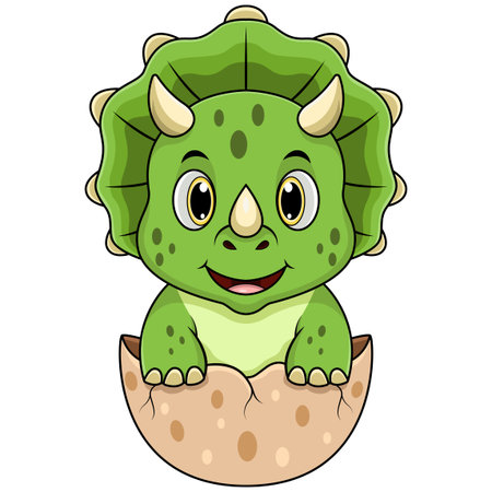Cartoon baby triceratops hatching from eggのイラスト素材