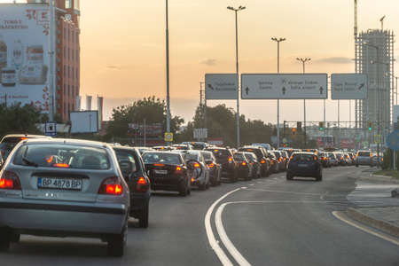 Sofia, Bulgaria - Sep 7 2020: Traffic jam on Tsarigradsko shousse with cars returning to the capital after long weekend because of a bank holidayのeditorial素材