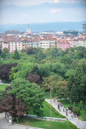Sofia, Bulgaria - Sep 8 2020: A view from National Palace of Culture towards the new building of the National Assembly (former Communist Party House) in Sofiaのeditorial素材