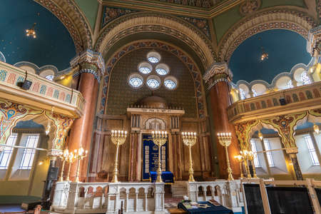 Sofia, Bulgaria - Nov 22 2020: Interior of Sofia Synagogue - usually a touristic site, now empty because of the pandemic.のeditorial素材