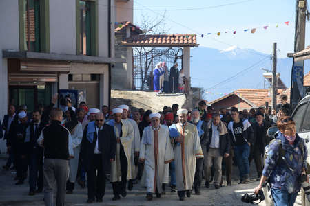 Ribnovo, Bulgaria - Apr 11 2021: Procession for the circumvention ritual called syunet.のeditorial素材