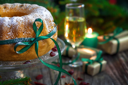 Christmas cake with Christmas decorationの写真素材