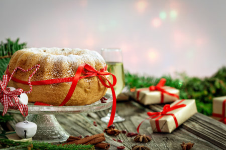 Christmas cake with Christmas decorationの写真素材