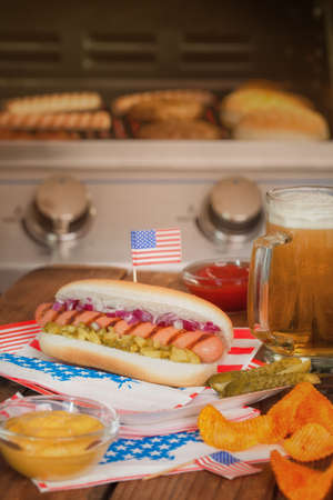 4th of July Picnic Table - Hot Dogsの写真素材