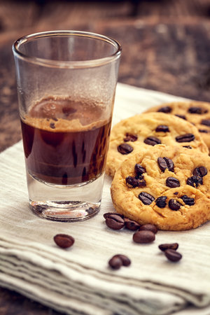 Homemade Oatmeal Cookies with espresso coffeeの写真素材