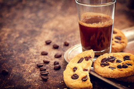 Homemade Oatmeal Cookies with espresso coffeeの写真素材