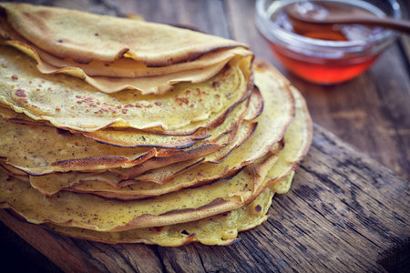 Pancake - Crepes with honey close up