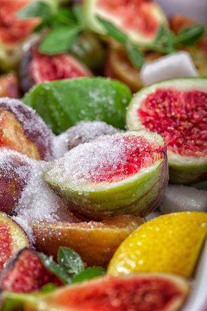 Fresh figs with sugar - close up