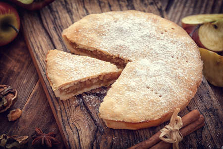 Homemade Apple tart with cinnamon and copy spaceの写真素材