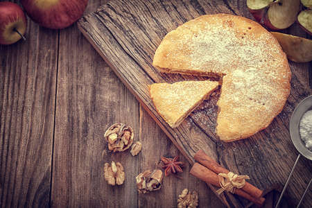 Homemade Apple tart with cinnamon and copy spaceの写真素材