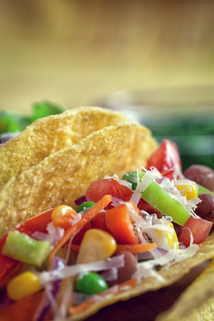 Mexican corn tortilla tacos with vegetablesの写真素材