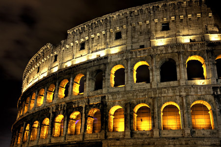 Illuminated Coliseum at night, HDR version, Rome, Italyの写真素材