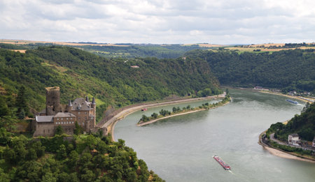 Burg Katz - Cat Castle with Lorelei rock in the Rhineland-Palatinate, St. Goarshausen, Germany