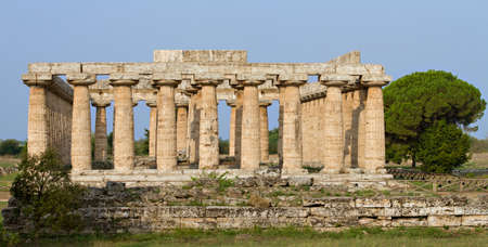 Ancient greek Basilica Temple, Paestum, Campania, Italyの写真素材