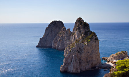 The Three Faraglioni Rocks, Island of Capri, Campania, Italy