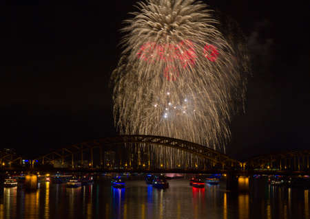 Firework over the Rhine River, Cologne, Germanyのeditorial素材