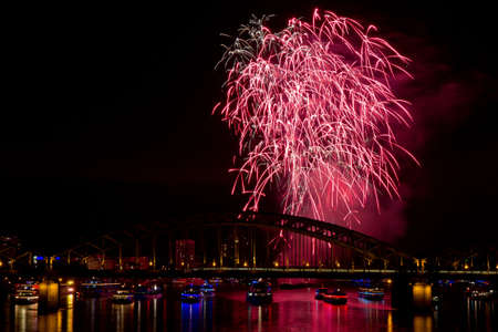 Firework in red lights, Cologne, Germanyのeditorial素材