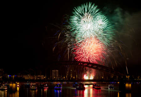 Firework in red and green colors, Cologne, Germanyのeditorial素材