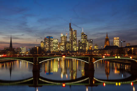 Panorama of Frankfurt at twilight, Hessen, Germanyのeditorial素材