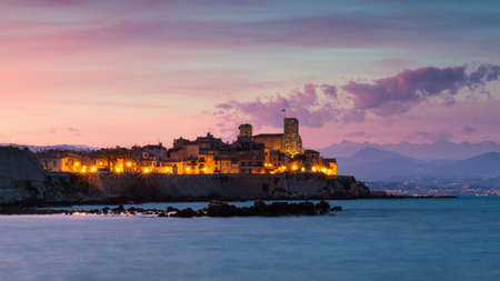 Cityscape of Antibes at sunset, Provence, Franceの写真素材