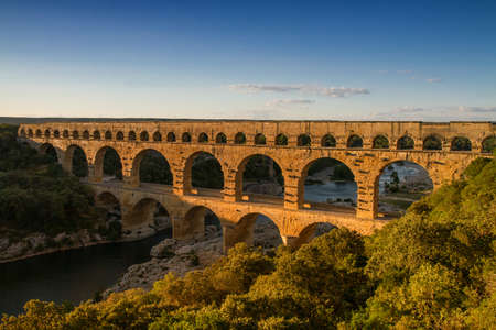 Panorama of roman aqueduct Pont Du Gard, Provence, Franceの写真素材