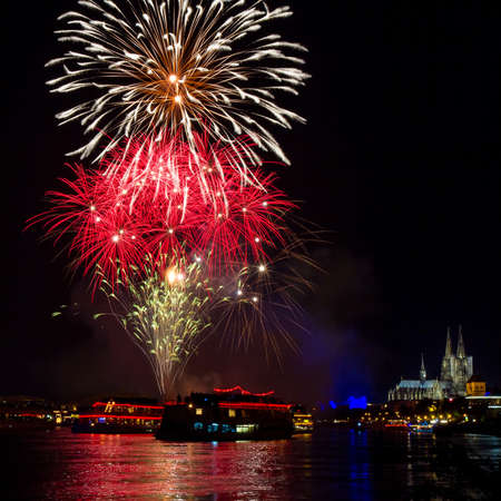 Firework over Cologne with the cathedral, Germanyの写真素材