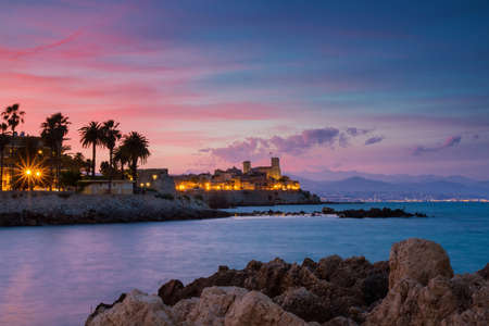 Seascape of Antibes at Sunset, Provence, Franceの写真素材