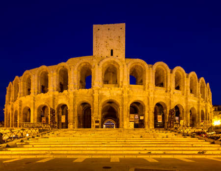 Amphitheater of Arles at twilight, Provence, Franceの写真素材