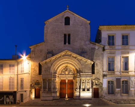 Church of St  Trophime at twilight, Arles, Provence, Franceの写真素材