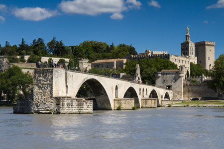 Famous bridge Saint-Benezet at Avignon, Provence, Franceの写真素材
