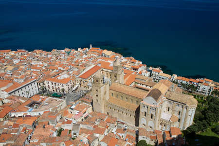 Panorama of Cefalu with cathedral, Sicily, Italyの写真素材