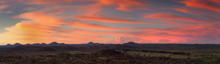 Panorama of the namibian savannah at sunset near Windhoek