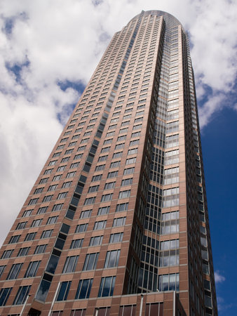 FRANKFURT, GERMANY - June 27, 2014  Messeturm under a cloudy sky  It is the second tallest building in Frankfurt, the second tallest building in Germany and the third tallest building in the European Union のeditorial素材