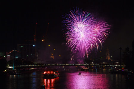 FRANKFURT, GERMANY - August 31, 2014: The Museumsuferfest is a yearly cultural event at the Main river closing with a firework.のeditorial素材