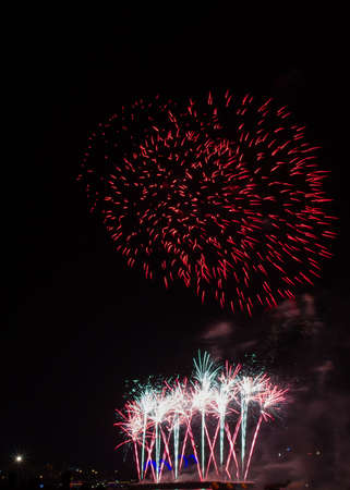 Colorful firework over Cologne, Germanyの写真素材
