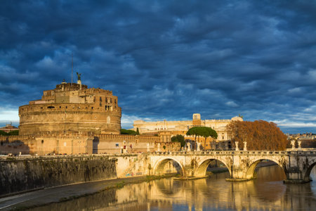 Castel Sant'Angelo under a dramatic sky, Rome, Italyのeditorial素材
