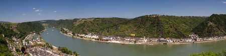 Panorama of the Upper Middle Rhine Valley near St. Goar Germanyのeditorial素材